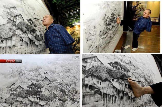 PAINTINGS MADE BY MOUTHS & FEET by Huang Guofu