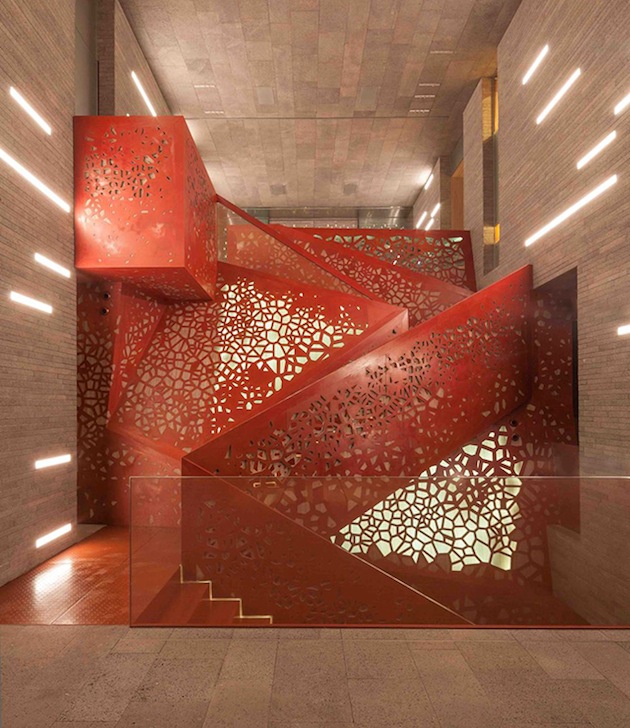 Copper staircase, Villa Mallorca. Arup.