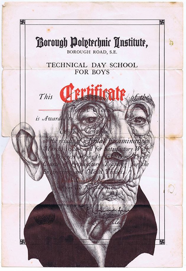 'To+lament+the+past+is+to+watch+yourself+bleed'+Bic+biro+drawing+on+1920+certificate eldesain 02