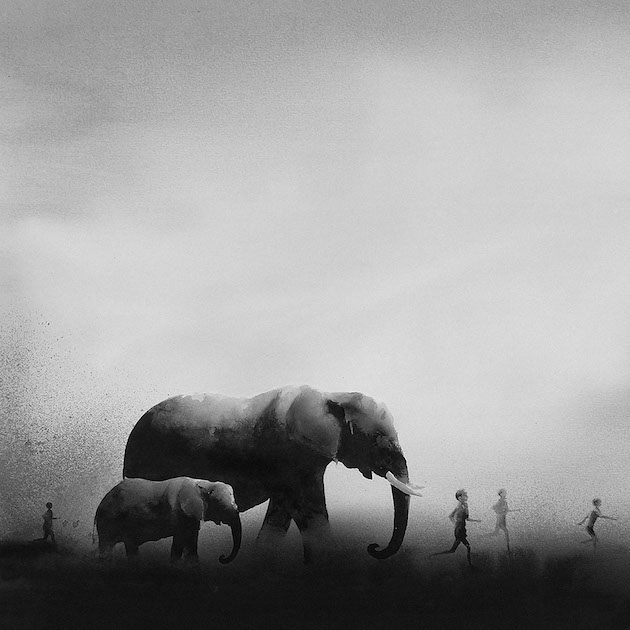 Black and White Watercolors exploring animal and children connection feel desain Elicia Edijanto 05