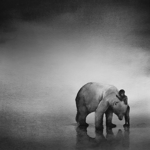 Black and White Watercolors exploring animal and children connection feel desain Elicia Edijanto 07