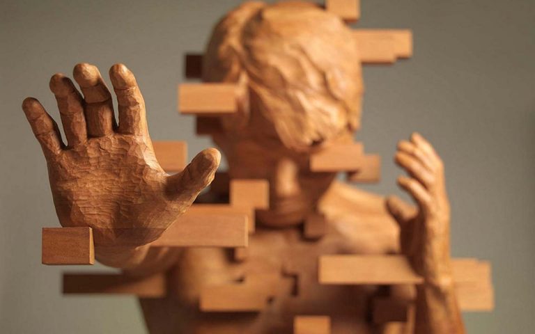 Pixelated Wood Sculptures