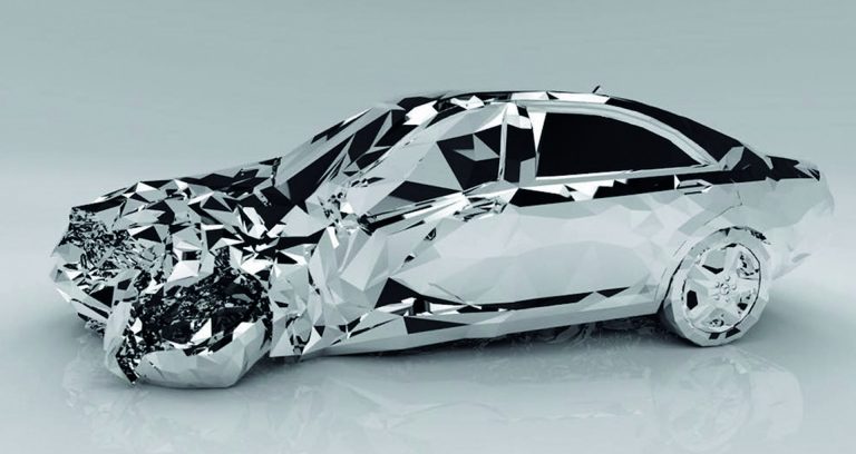 Wreck | Mercedes Benz model reflecting its surroundings