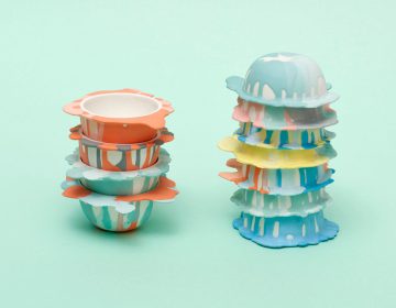 Porcelain bowls designed to look like paint blobs