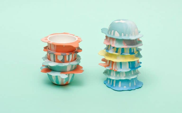 Porcelain bowls designed to look like paint blobs