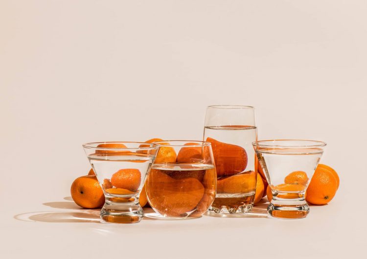 Food distorted through liquid and glass in photography
