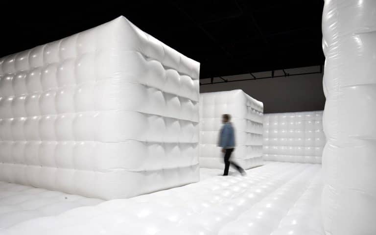 White bouncy house modelled on psychiatric ward for Brooklyn exhibit