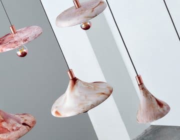 Zhekai Zhang uses discarded coffee grounds to color the “Coffire” pendant light