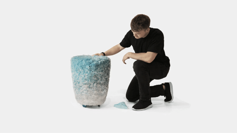 The Veil stool is made from 4000 disposable face masks