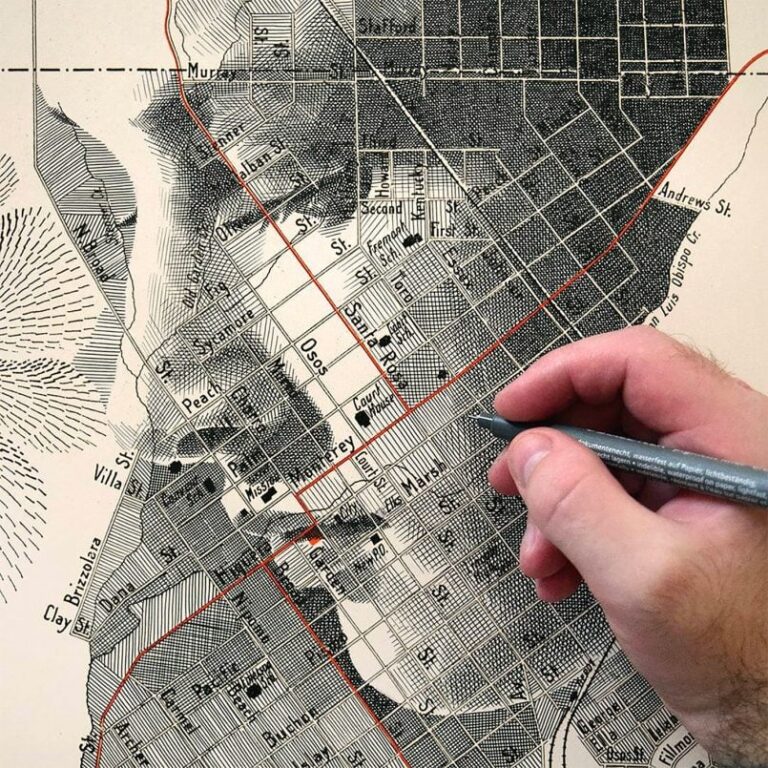Ed Fairburn combines the geography of facial features with the geography of the earth
