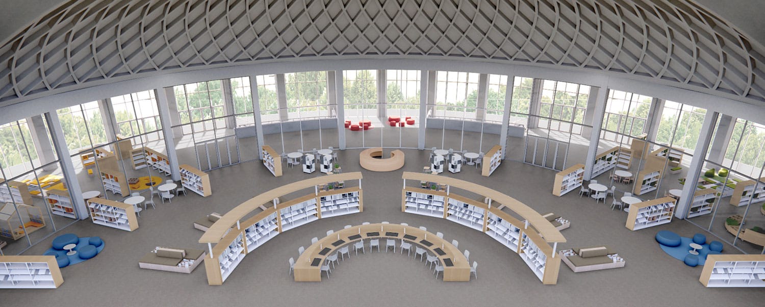 The apse under the lattice dome, given over to children and families. Render courtesy Comune di Torino