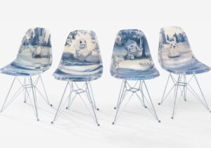 Pokémon, drawn like porcelain, on a 1948 fiberglass shell