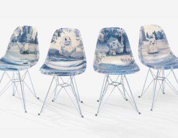 Pokémon, drawn like porcelain, on a 1948 fiberglass shell