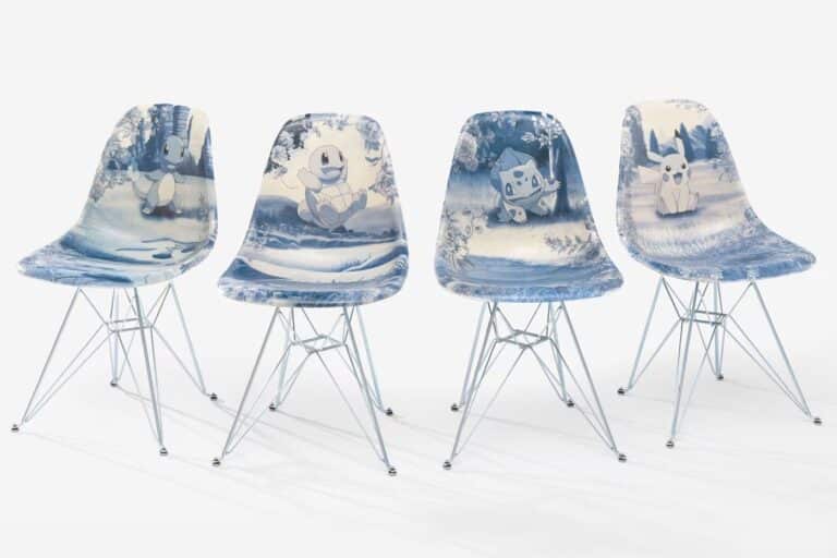 Pokémon, drawn like porcelain, on a 1948 fiberglass shell