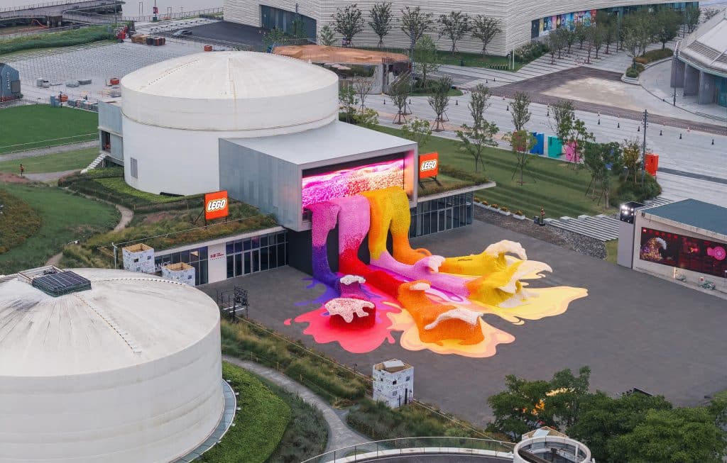 LEGO flower wave next to the former oil tanks of TANK Shanghai on the West Bund