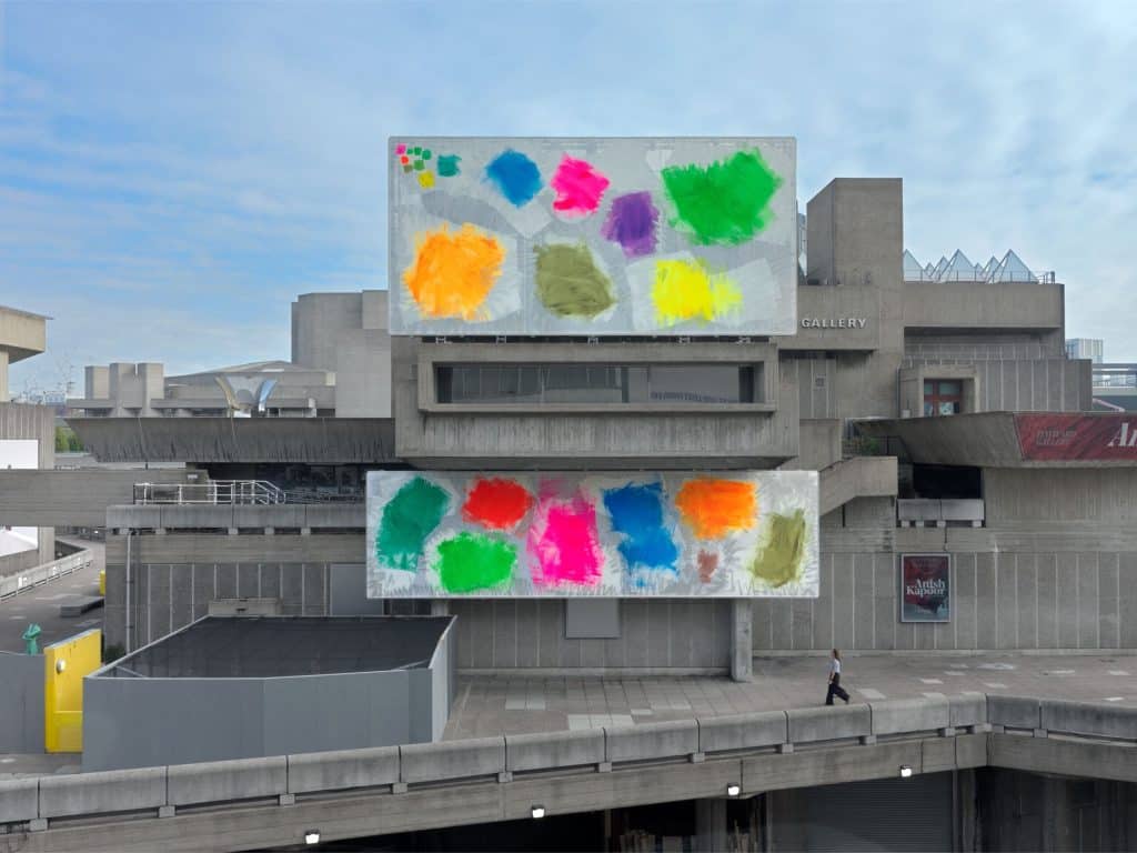 Renée Levi September, two painted panels above and below the window of the Hayward Gallery