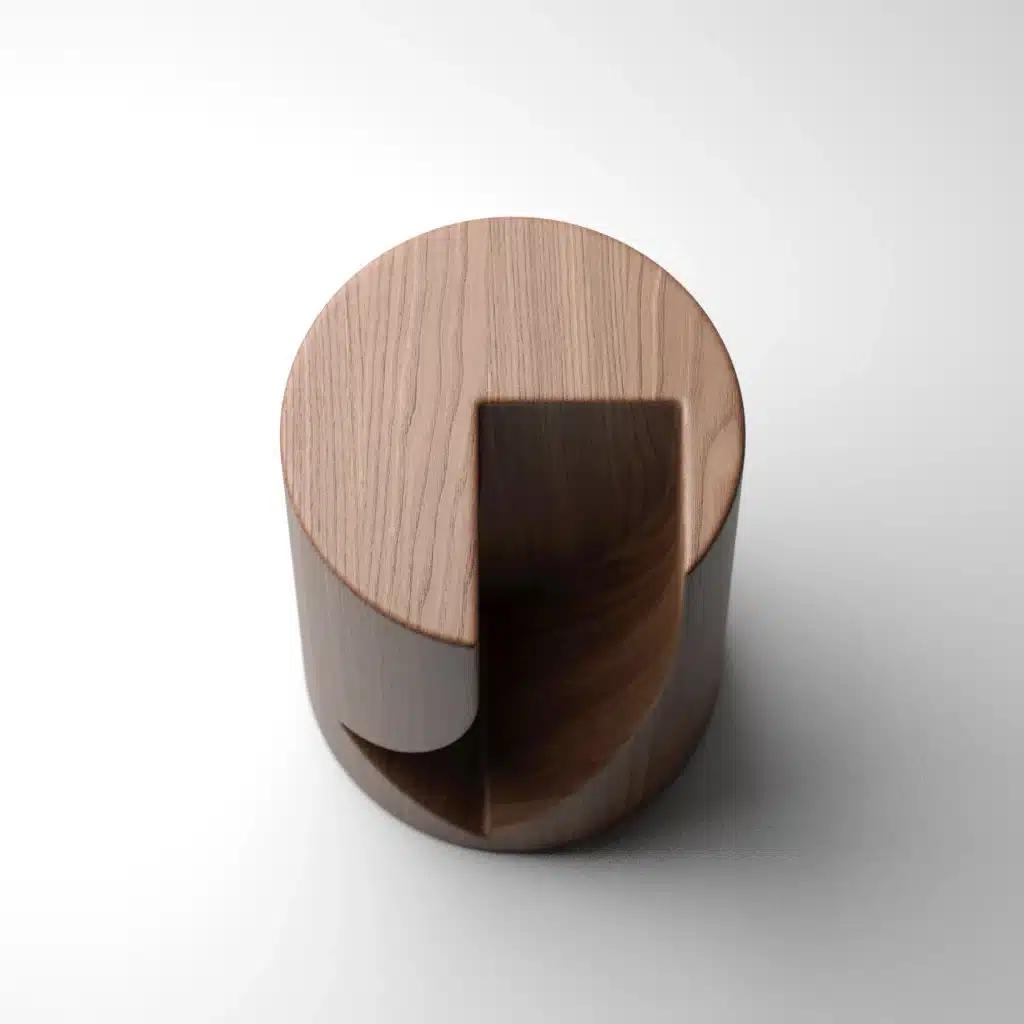 Top view of the wooden Bookgroove side table with its J shaped groove