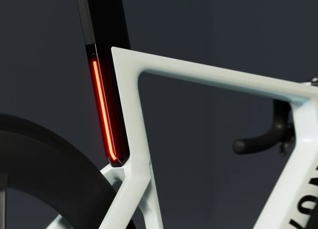 Close up of the Canyon Predict frame with a red integrated light strip