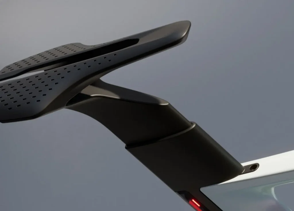 Close up of the black saddle and seatpost of the Canyon Predict