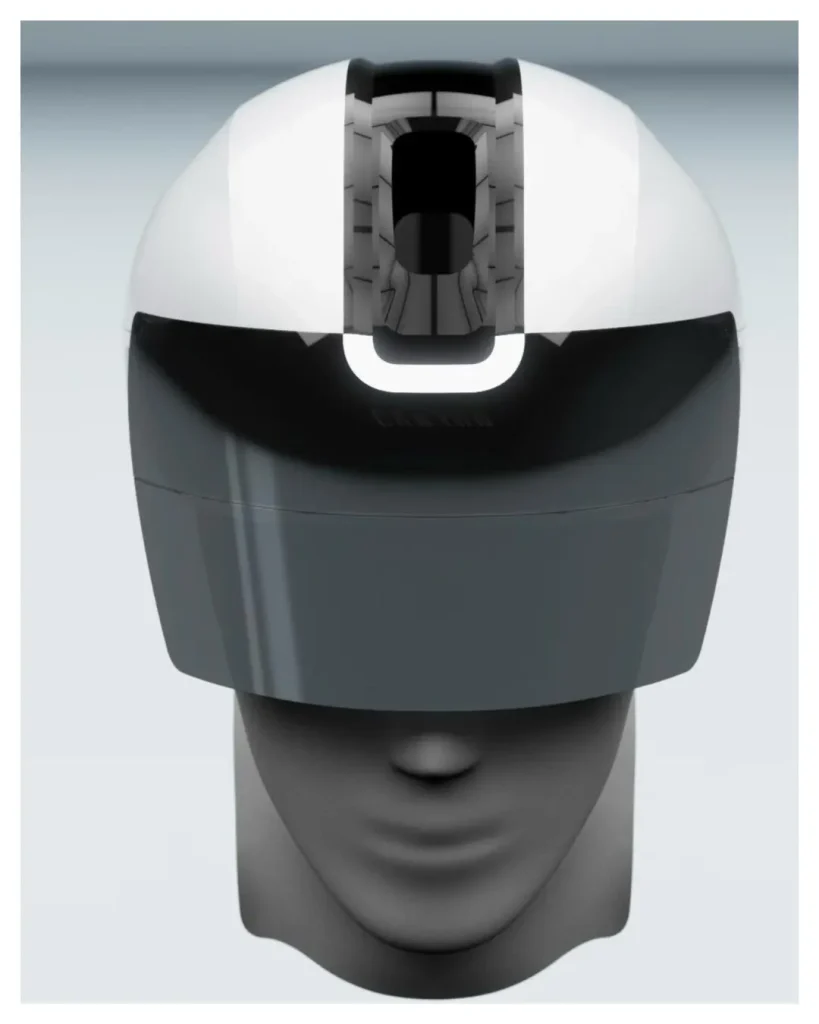 Front view of the dark grey Stingr Smart Helmet by Canyon with visor