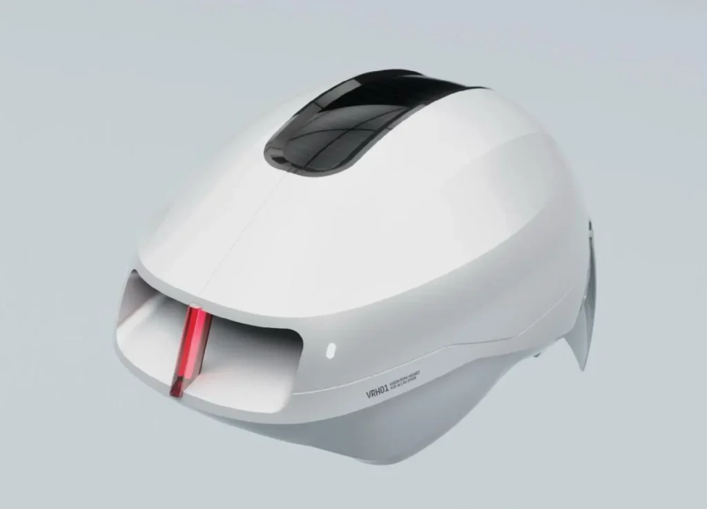 Rear view of the white Stingr Smart Helmet with a red light slot