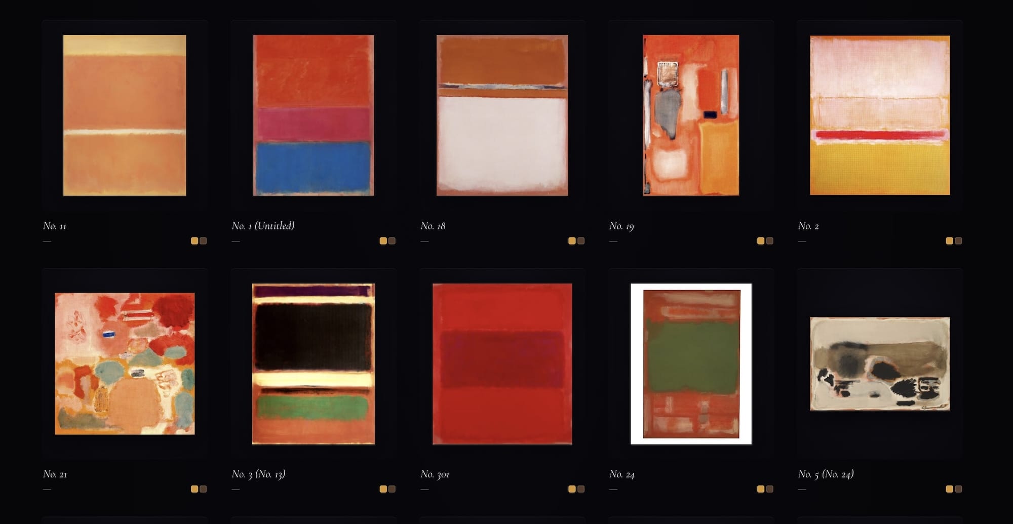 Current Rothko archive grid of early Mark Rothko paintings