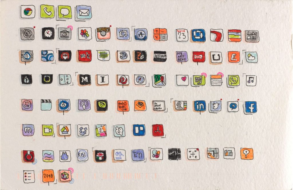 Hand drawn icons on a postcard from Dear Data by Giorgia Lupi