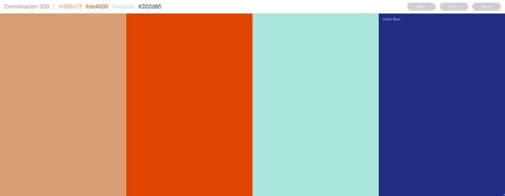 Combination 339 from Sanzo Wada, four colours from salmon to violet blue, in the interactive version
